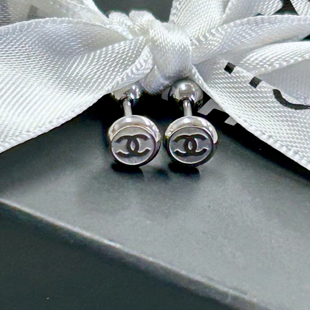 Genuine 18k Gold Plated Silver CC LOGO Earrings Chanel Luxury Gift Glam